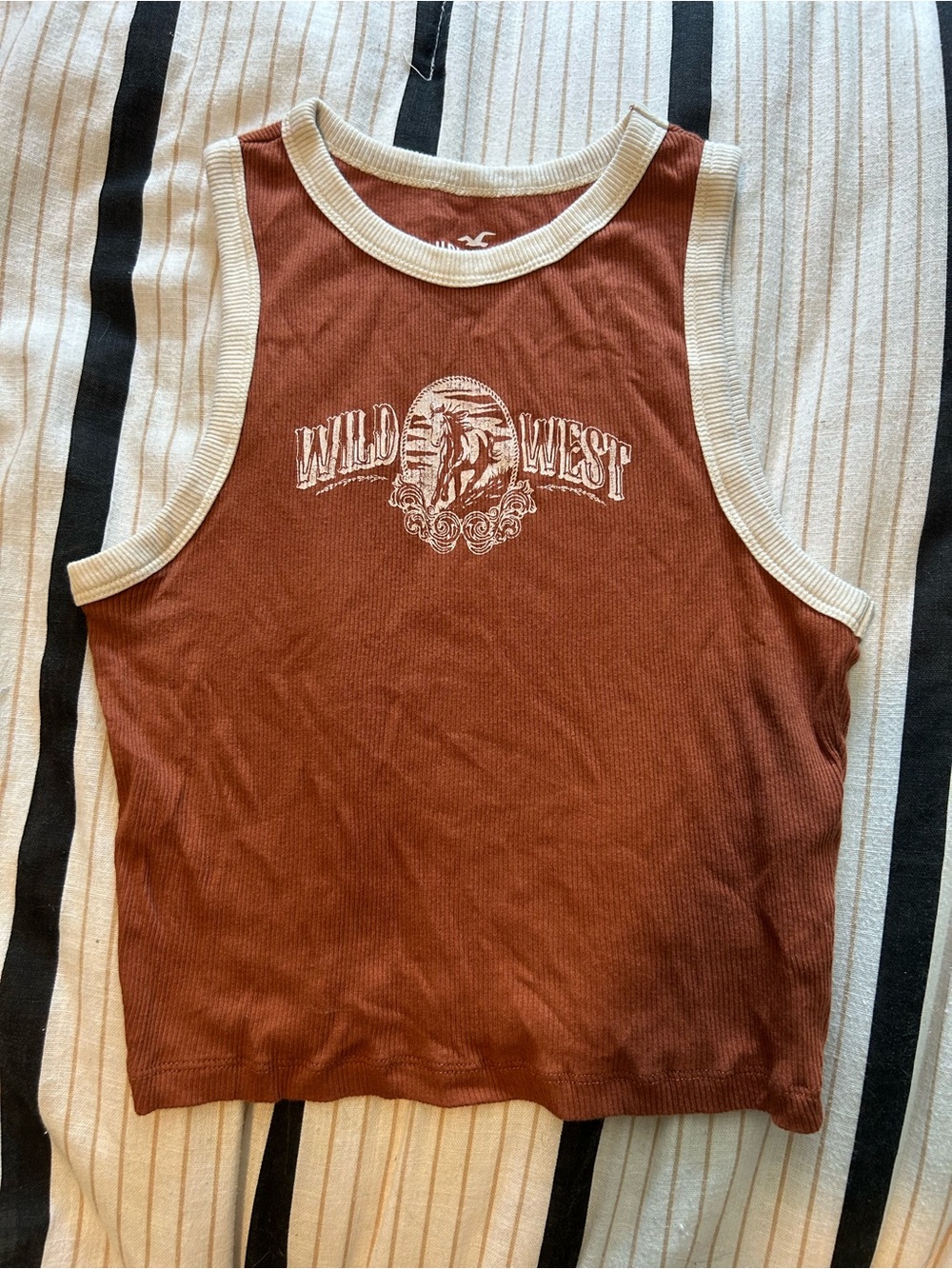 Hollister Rust Brown Tank Top with Cream Trim